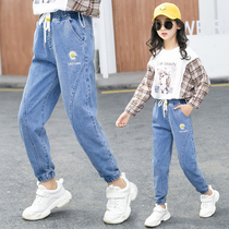 Girls jeans Spring and Autumn style 2021 new autumn childrens casual leg trousers autumn childrens trousers