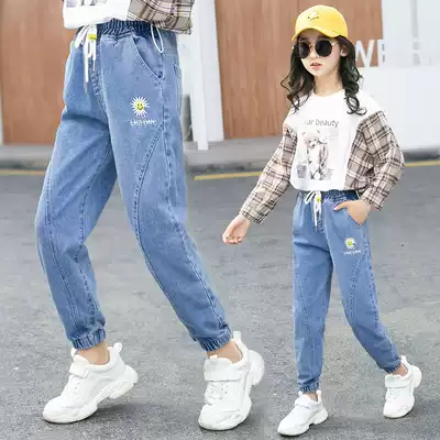 Girls' jeans spring and autumn foreign style 2021 new autumn children's casual leg trousers autumn children's trousers