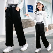 Girls wide leg pants spring and autumn foreign style new middle and big children loose casual corduroy trousers autumn childrens pants