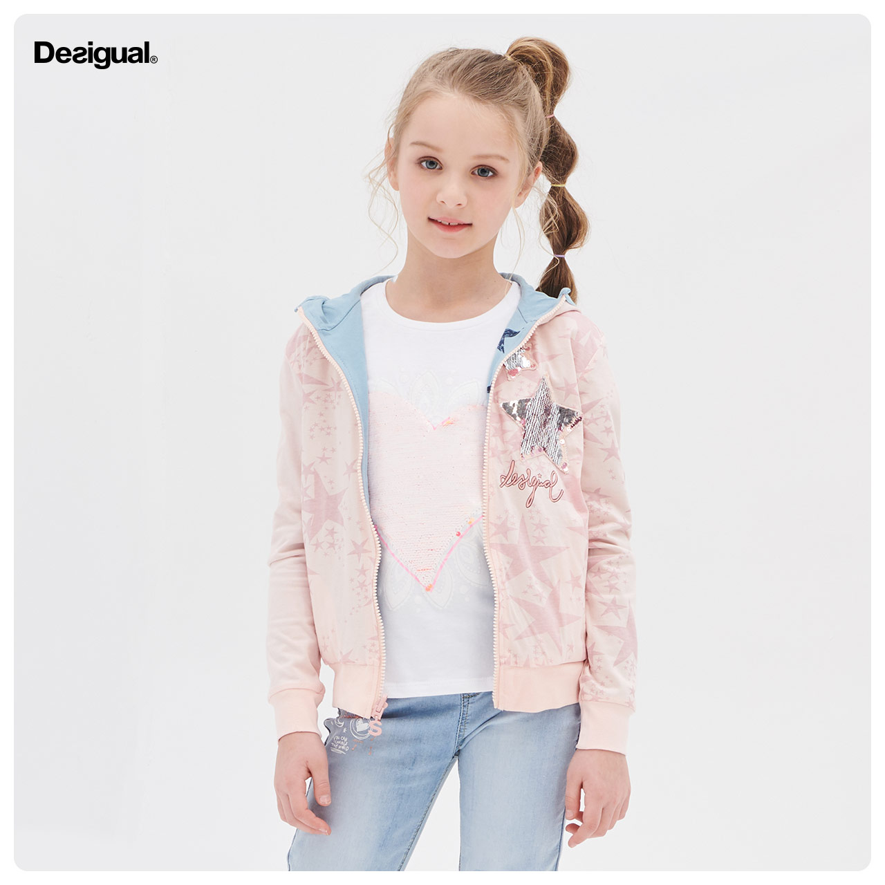 Desigual children's clothing autumn and winter girls fashion personality double-sided sequin letter printing thick cotton T jacket