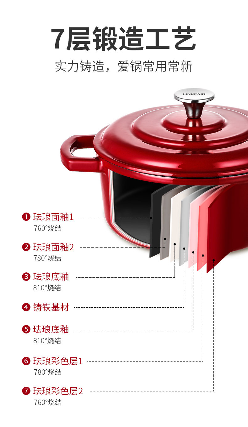 凌丰 珐琅铸铁锅 高颜值网红锅 高密闭性快熟锅 22cm/3.6L 券后149元包邮 买手党-买手聚集的地方