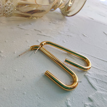 Big hook big U big L-shaped copper-plated 18K gold simple and light luxury Japanese and Korean style ins style 925 silver needle celebrity 4cm earrings