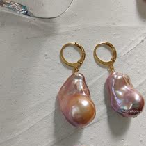 Purple medium baroque basic earrings Natural purple pearl small earrings are not bulky and the weight is moderate and does not pull the ears
