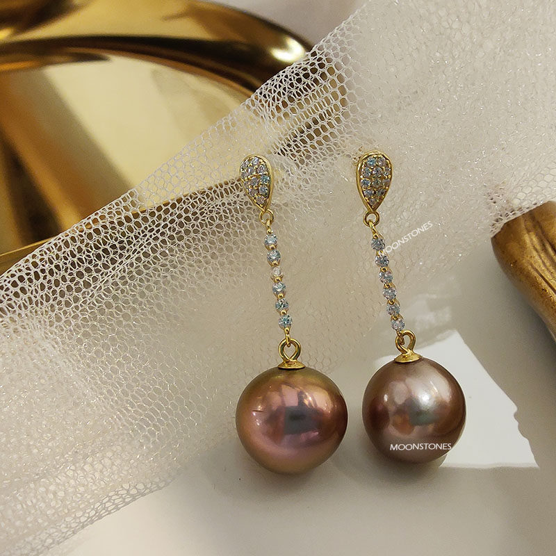 Purple Edison Big Pearl Earrings 925 Whole Body Sterling Silver Zircon Full Inlaid Simple Water Drops 12m Natural Ear Needles