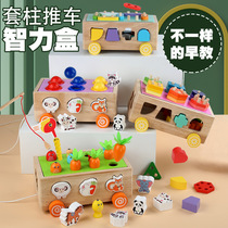 Popular wooden childrens educational toys Shape matching cognitive building block car Wooden animal carrot pulling intelligence car
