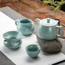 Zhixintang natural agate glaze Rich family tea set Ru porcelain complete set of Kung Fu tea set Living room Office