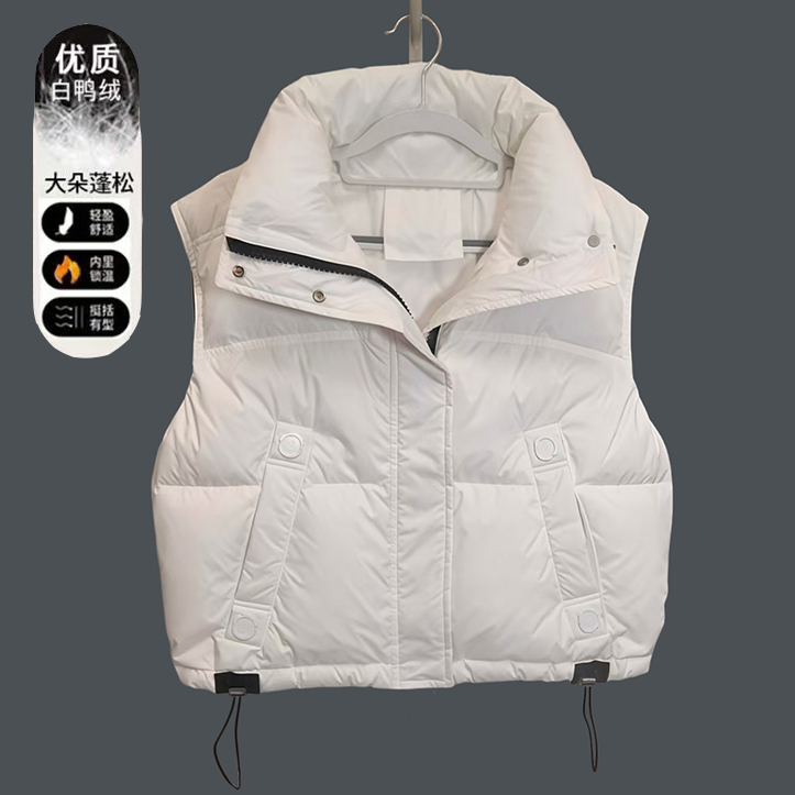 New 2025 Autumn and Winter down Vest for Women, Short Korean Style, Loose and Fashionable, White Duck Down, Versatile Stand-Up Collar Vest