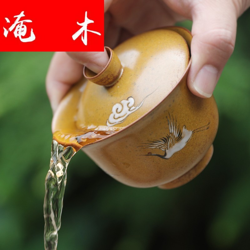 Flooded thick wooden mud - all hand hand - made kung fu tao only three bowls of tureen lid cup cup tea tureen tea cup