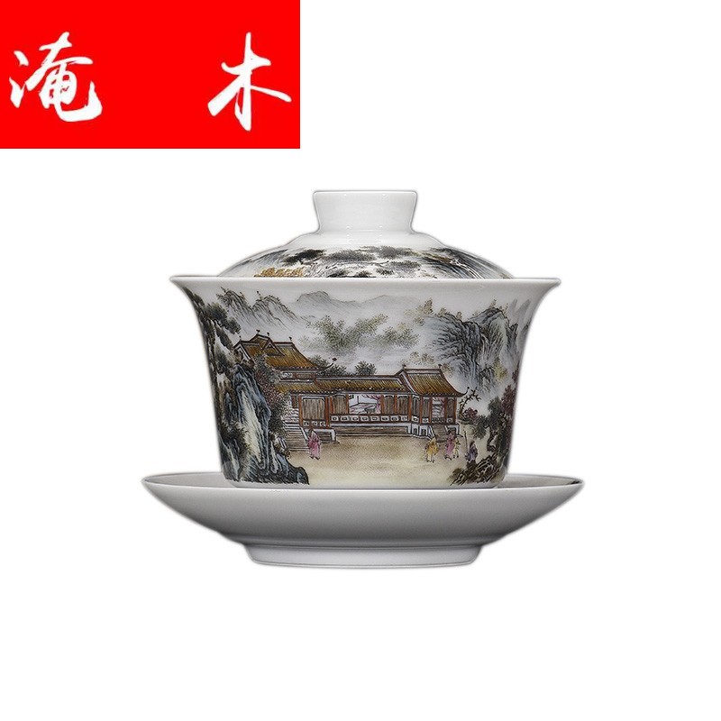 Flooded hand - made wooden archaize of jingdezhen up ceramics pastel scenery only three tureen kung fu tea set in ancient tea bowl
