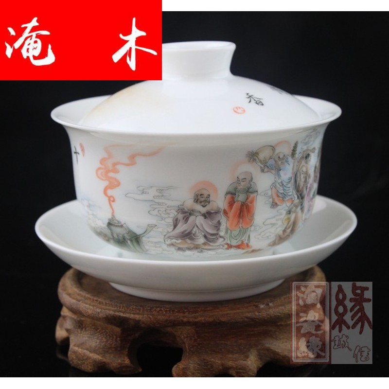 Flooded, rhyme tureen manual hand famille rose porcelain of jingdezhen ceramic tea set three cup bowl tea ware CWJ