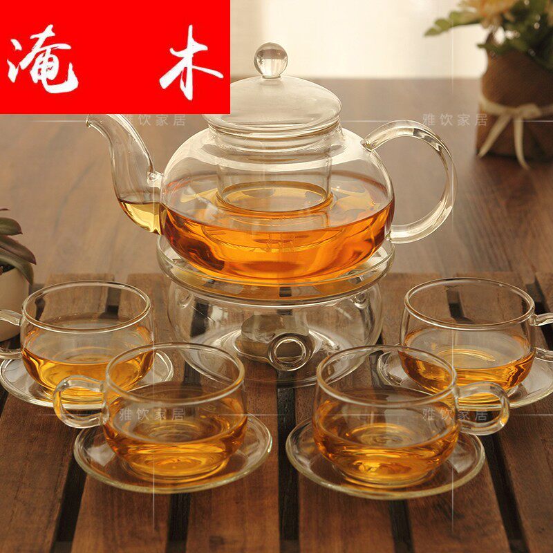 Flooded wood heat-resistant high temperature glass flower teapot Pu'er tea black tea tea set tea cup set filter household simple