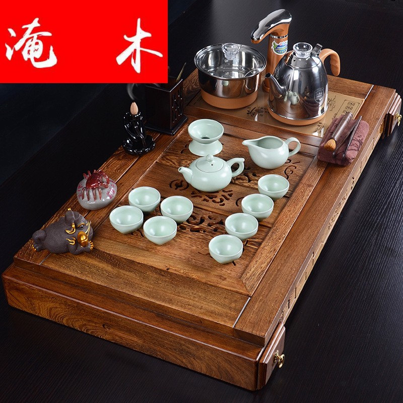 Submerged wood real wood chicken wings wood tea tray and exquisite pavilion kung fu tea sets new violet arenaceous automatic water appliances