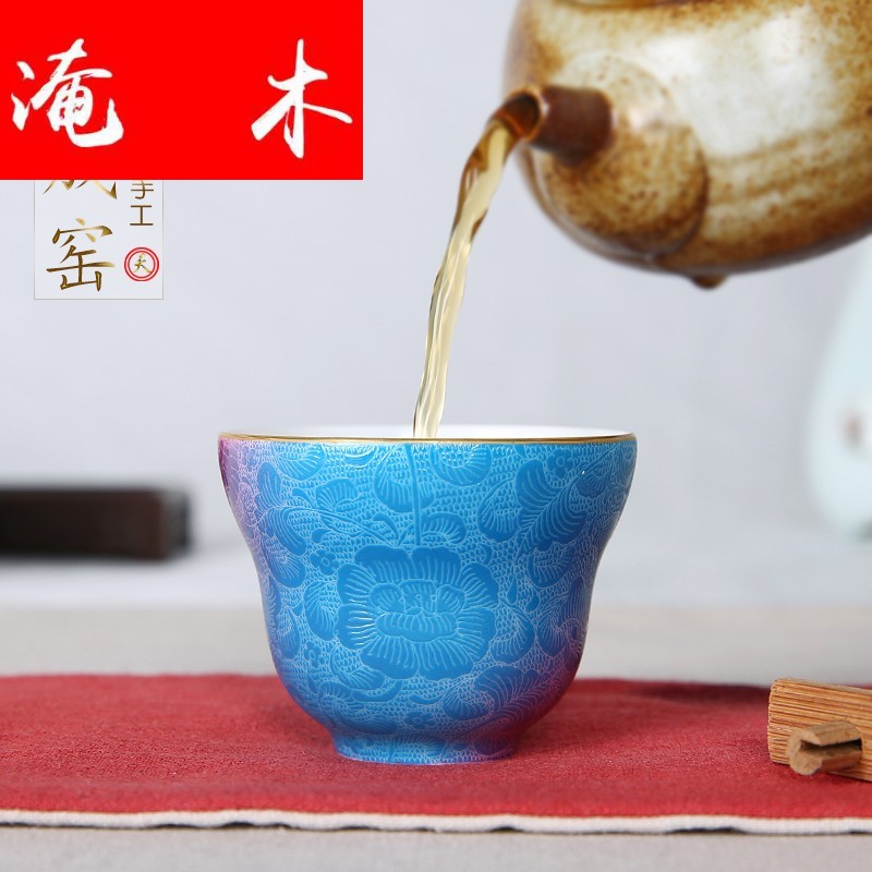 Flooded wooden checking enamel to plunge into the steak spent fuels the monochromatic gradient tea cups of jingdezhen ceramic tea set