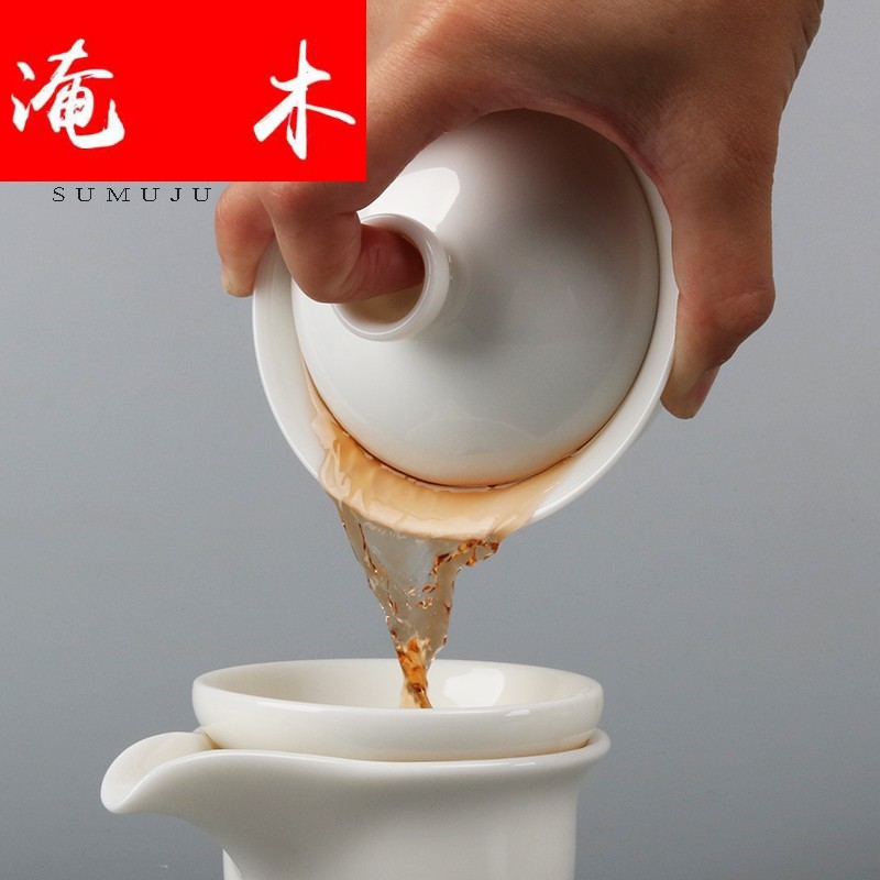 Flooded lignin in wood as suet jade ceramic tureen manual white porcelain contracted large tea for kung fu tea bowl