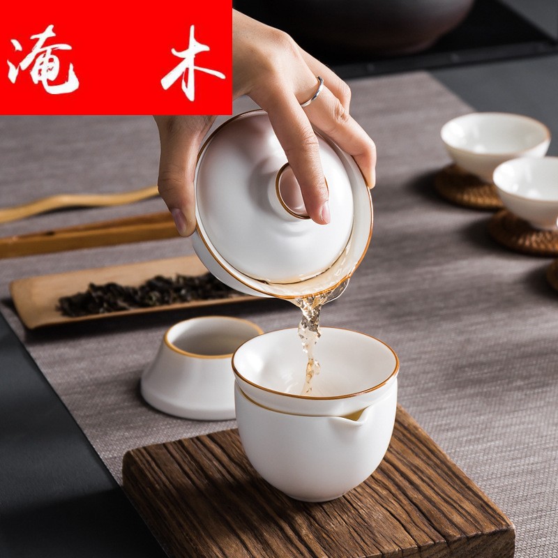 Submerged wood up with inferior smooth fat white tea set ceramic household kung fu tureen set of tea cups with gift box