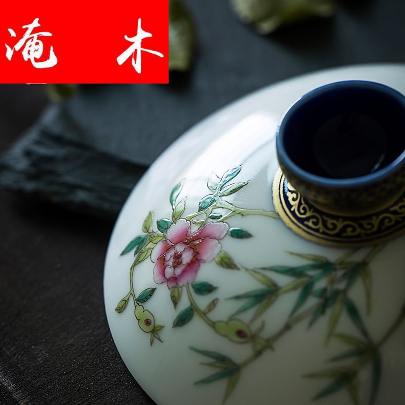Submerged wood capacity up enamel tureen of jingdezhen ceramics manual colored enamel paint three bowl hand - made tea set