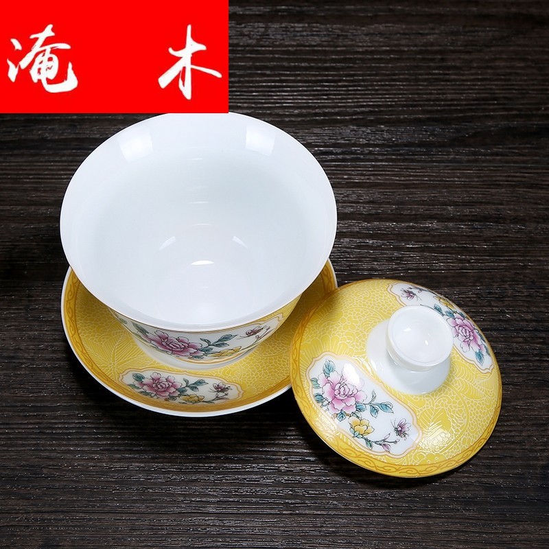 Flooded wooden pick flowers tureen large white porcelain of jingdezhen ceramics pastel colored enamel three bowl kung fu tea set