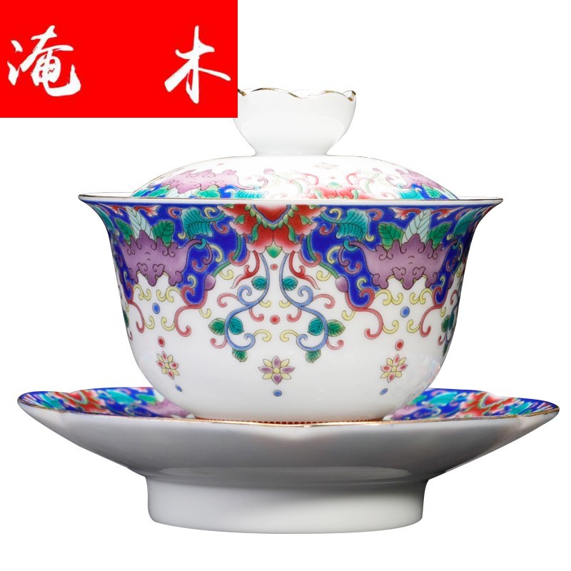 Submerged wood only three tureen ceramic cups jingdezhen blue and white five blessings flower tea bowl colored enamel kung fu