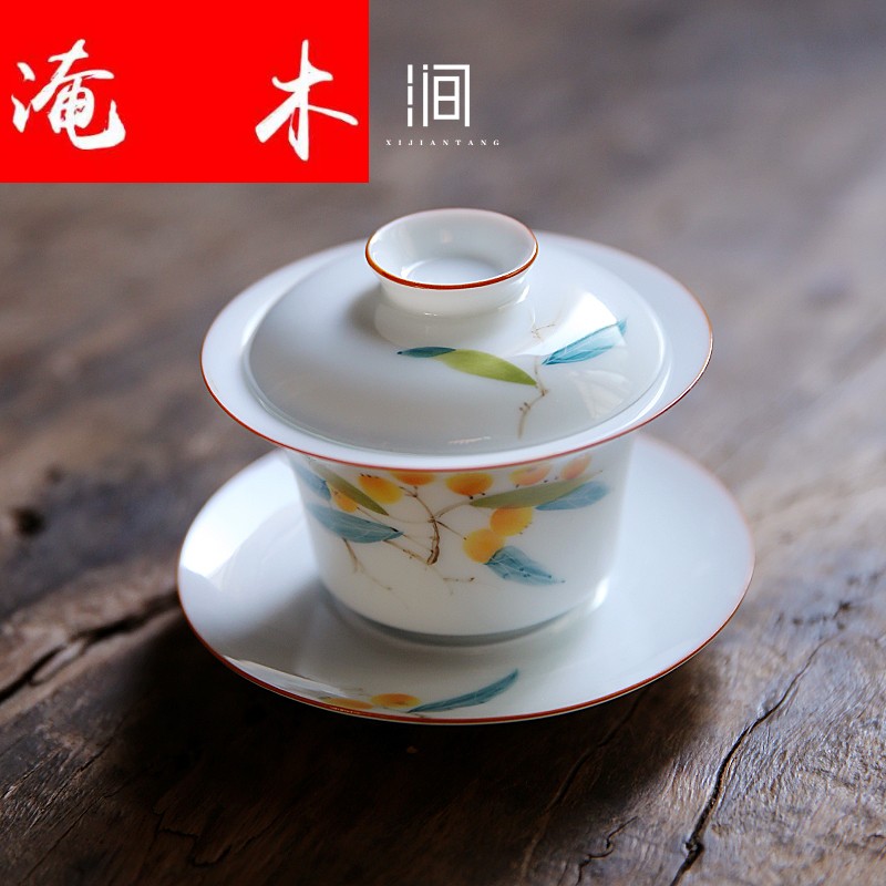 Flooded wood jingdezhen three mercifully machine tureen tea cups ceramic kung fu home very hot under the big three to glaze enamel