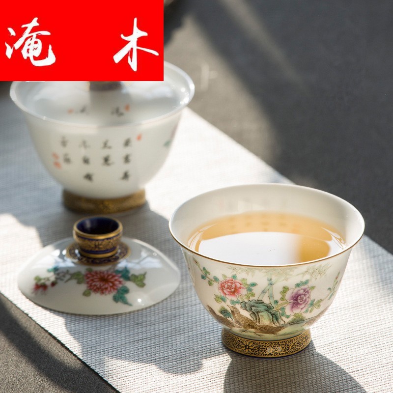 Submerged wood capacity up jingdezhen tureen large see colour porcelain enamel hand - made three bowl kung fu tea set