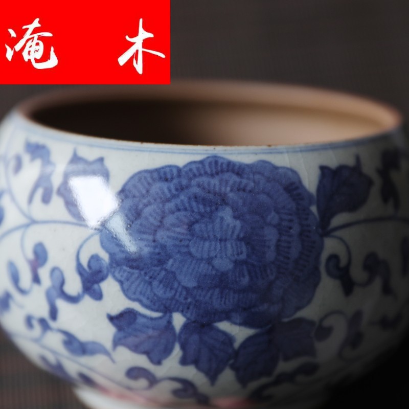 Submerged wood jingdezhen blue and white coarse pottery tea wash mud - hand - made ceramic small washing slag bucket Japanese kung fu tea set was built