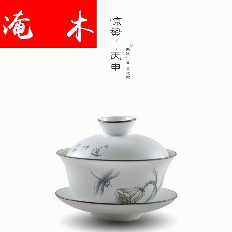 Submerged wood jingdezhen hand - made pastel fat white large three bowl of high - grade tea tureen kung fu tea tea cup