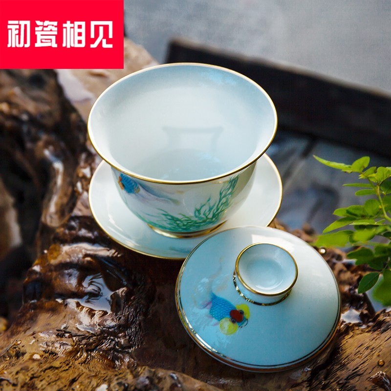 Submerged wood made tea tureen bowl jingdezhen hand - made pastel large only three bowl of ceramic cup