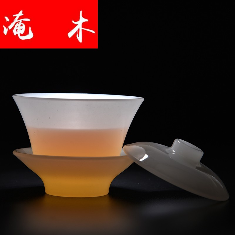 Flooded wooden household tureen with pure white jade jade porcelain kung fu tea set Chinese ceramic tea tea three tureen