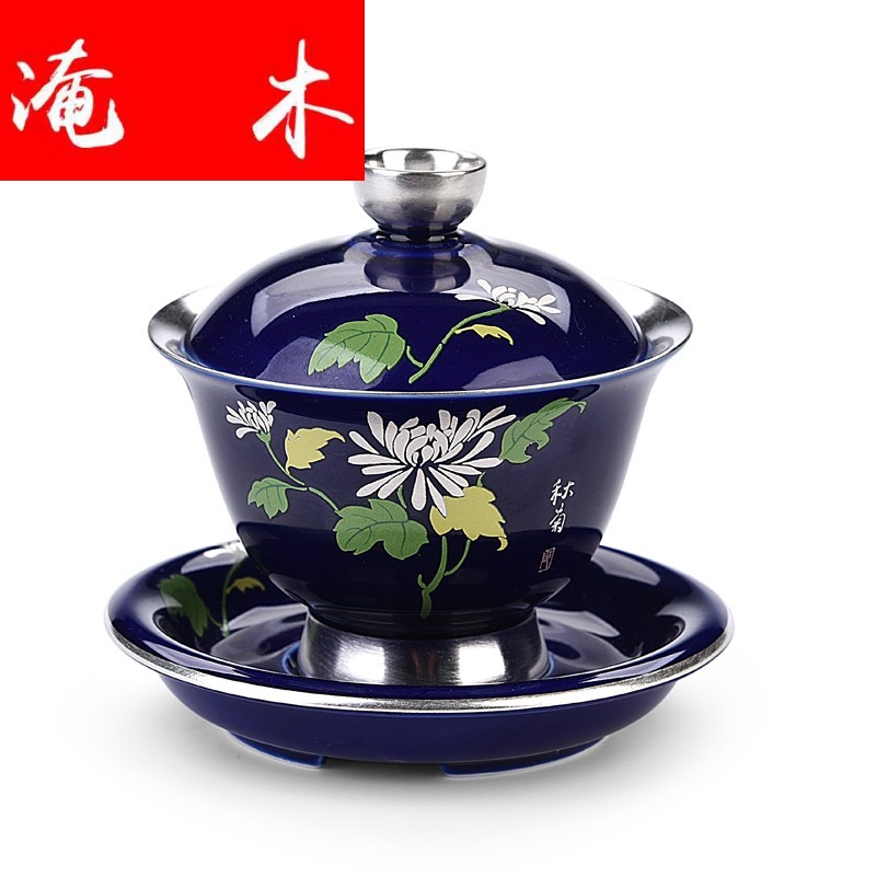 Submerged wood furniture manual tureen ji LAN silver ceramic glaze coppering. As kung fu tea cups three only silver tureen large bowl