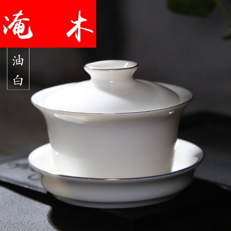 Submerged wood by Ming chang is a large - sized only three tureen dehua white porcelain cups from lard white paint ceramic kung fu tea set by hand