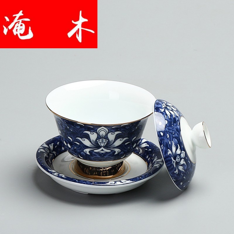 Flooded the see colour blue and white wood jingdezhen tureen ceramic only three bowls of kung fu tea set large tea cups to use