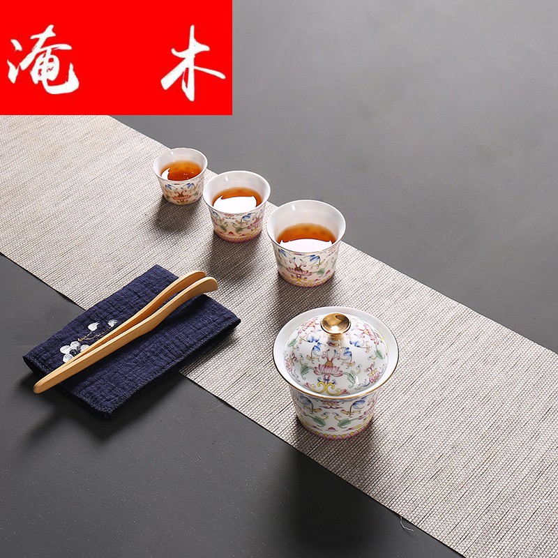 Flooded jingdezhen wood pick flowers tureen tea cup kung fu tea set porcelain enamel see only three worship bowl tea cups