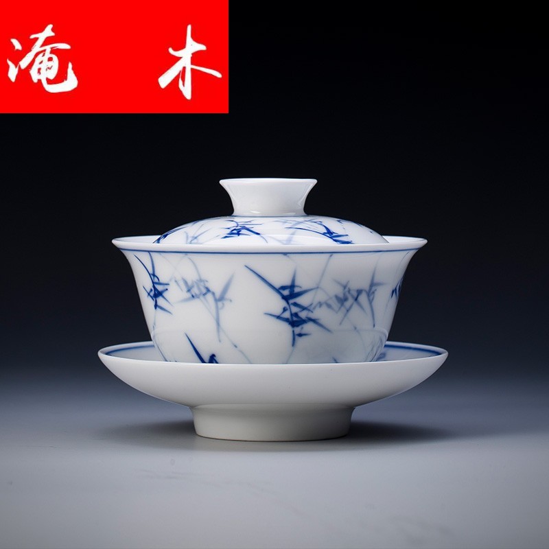 Submerged wood tureen hand - made of blue and white porcelain cups do only three cups of tea bowl of jingdezhen kung fu tea set by hand