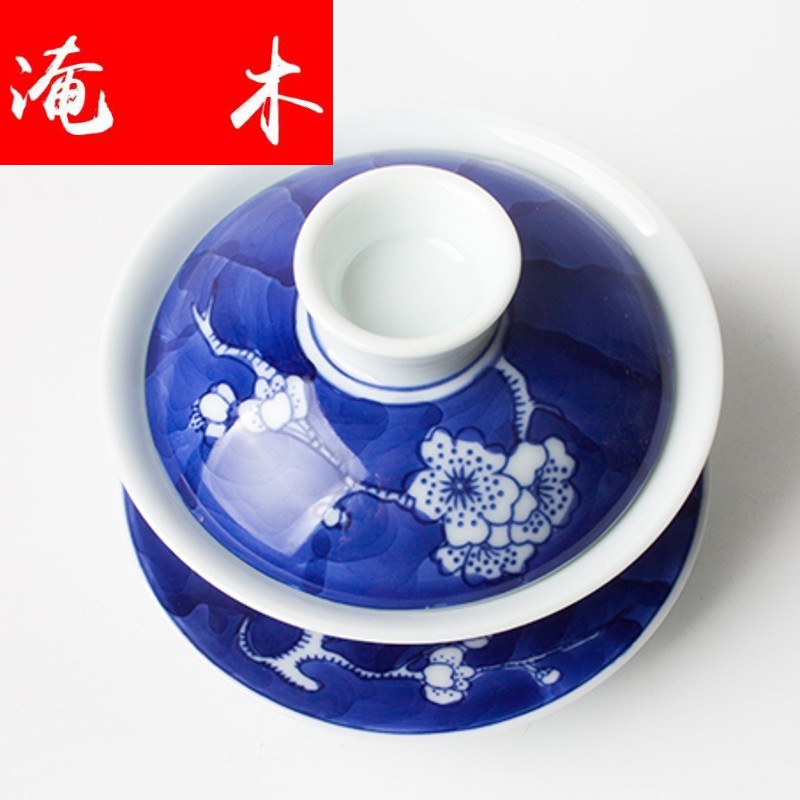 Submerged wood jingdezhen blue and white porcelain to hand - made all three just tureen ceramic tea cup cover cup, kongfu tea bowl