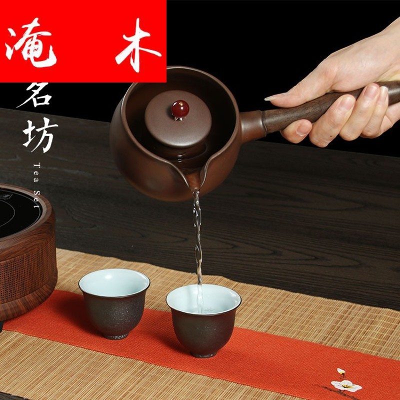 Flooded wooden Japanese coarse pottery lateral brewed tea is solid wooden handle, ceramic electric kettle pu black and white tea TaoLu cooking pot