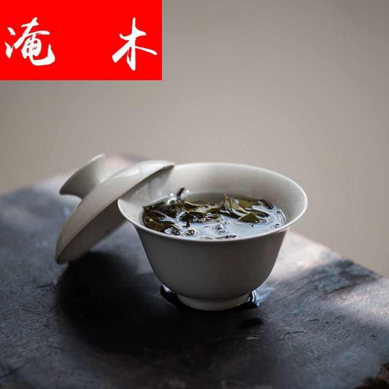 Flooded the jingdezhen wood plant ash tureen all hand throwing archaize no simple imitation song dynasty style typeface simple but elegant tea bowl of tea set