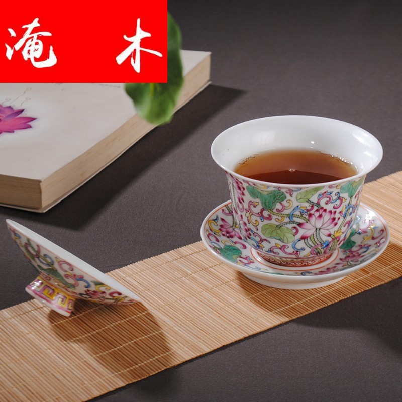 Flooded, rhyme XY - CJ284C jingdezhen hand - made ceramic famille rose tea tureen ZXZ antique porcelain cups