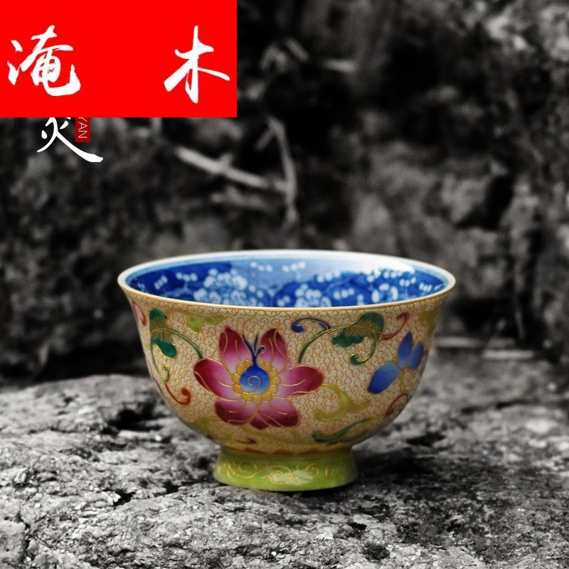 Flooded pure hand - made wooden jingdezhen ceramics powder enamel wire inlay enamel see kung fu tea cups fragrance - smelling cup masters cup