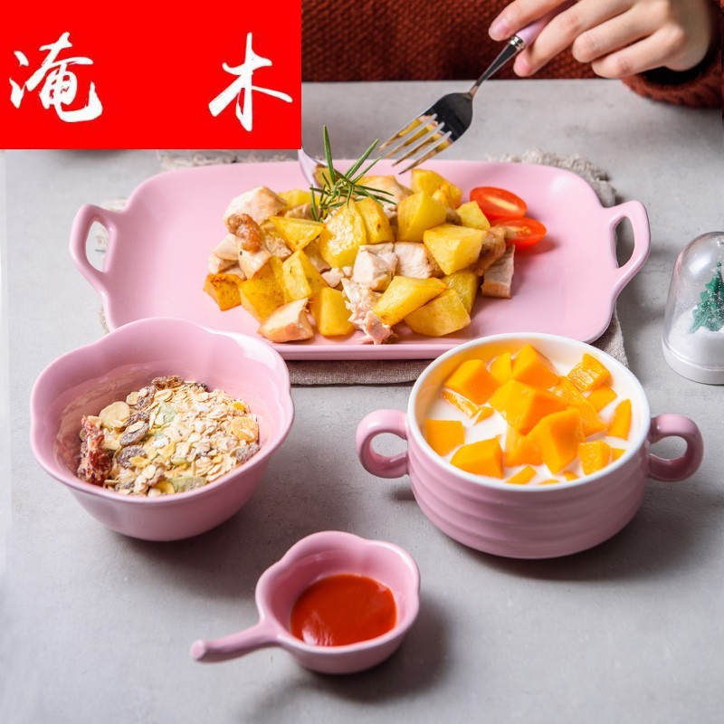Submerged wood plates dishes dish of rice bowls dormitory ears cartoon snacks, multi - function Korean sushi -type bowls plate