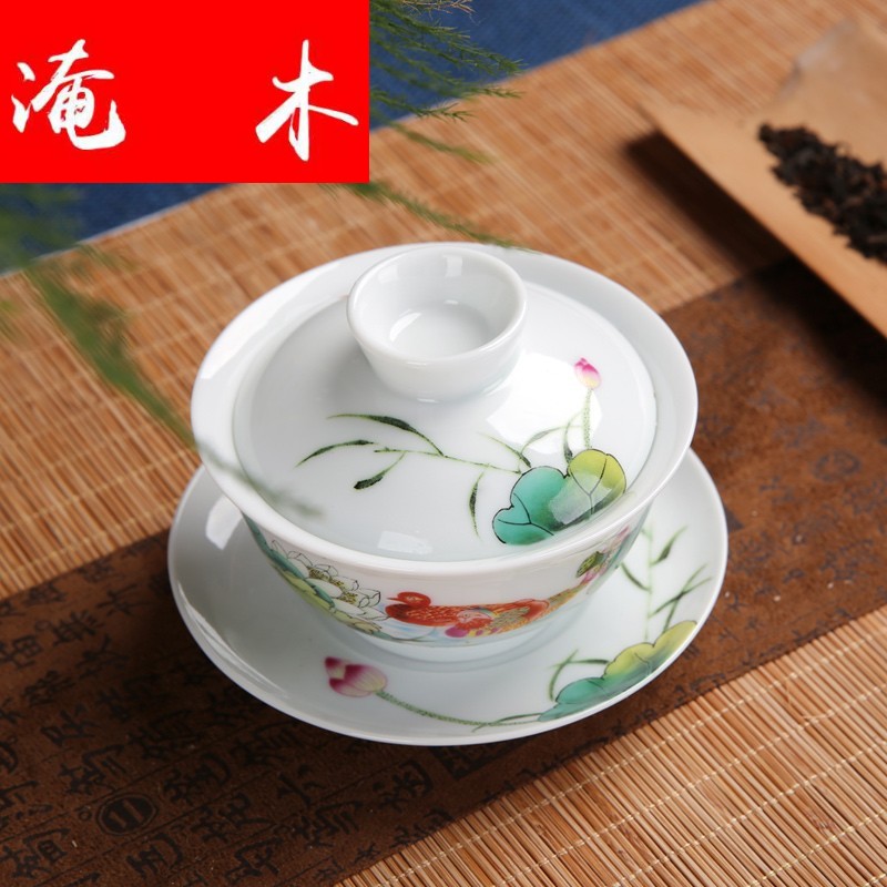 Submerged wood tureen jingdezhen blue and white porcelain cups large ceramic kung fu tea tureen worship hand draw three cups