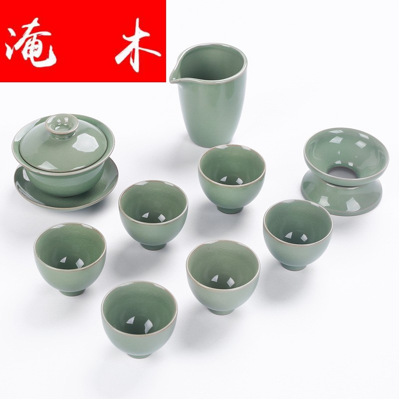 Flooded wood, ceramic kung fu tea set gift box set of a complete set of tea cups tureen girder pot of elder brother up with open tea set