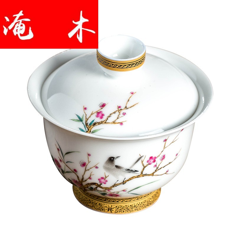 Submerged wood hand - made flowers and birds tureen gold tea powder enamel kung fu bowl is pure manual three colored enamel jingdezhen to bowl