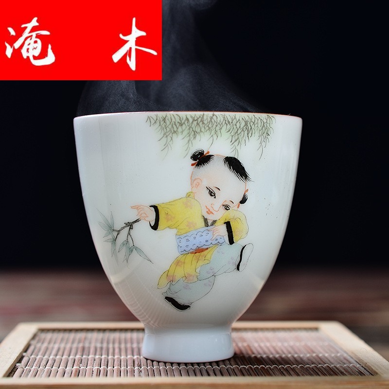 Submerged wood jingdezhen half hand - made pastel glass cup characters kung fu tea set sample tea cup master single cup [support