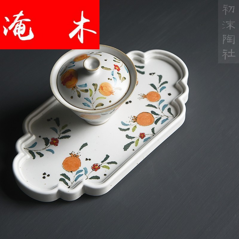 Flooded tureen pure manual hand - made wooden jingdezhen ceramics tureen pomegranate coarse pottery tureen kung fu tea set