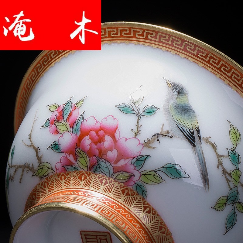 Submerged wood best tureen hand - made powder enamel, alum red paint only three cups all hand of jingdezhen tea service