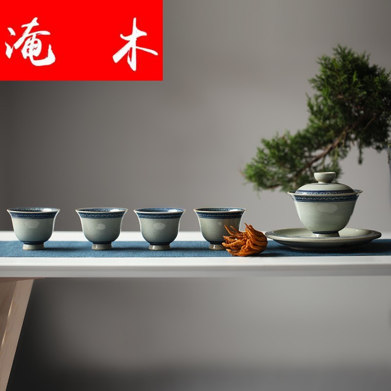 Flooded wood not brahman manual hand - made straw grain porcelain antique three bowl of large - sized ceramic kung fu tea tea cups