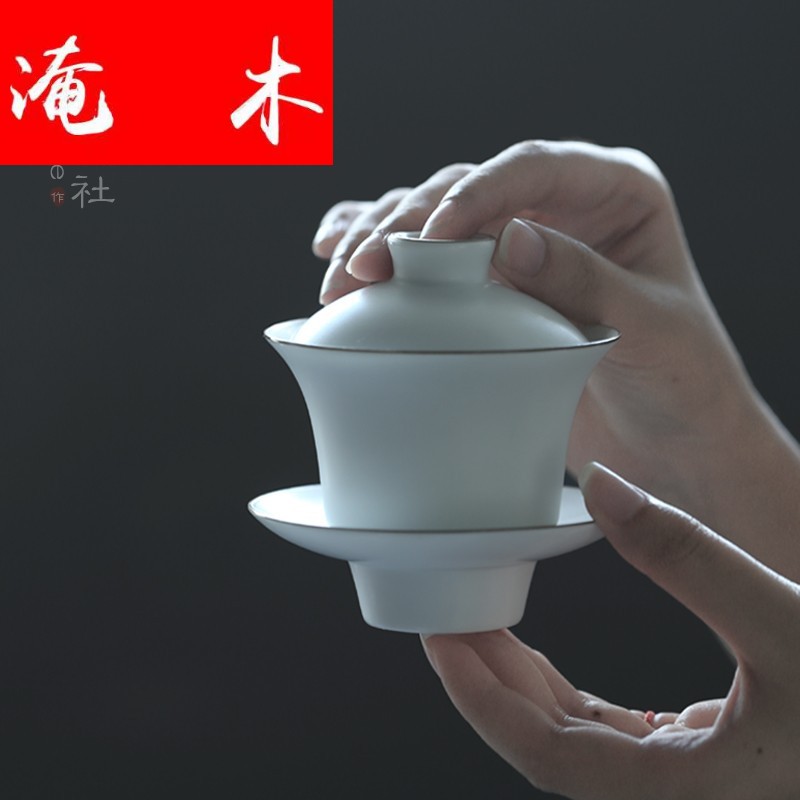 Flooded wood jingdezhen ceramic tea set fat from Harbin industrial university, tureen kung fu tea bowl three tureen trumpet