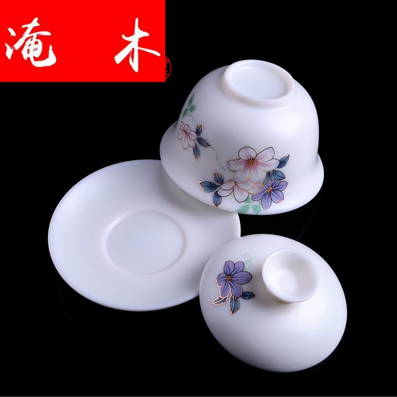 Submerged wood dehua white porcelain biscuit firing manual tureen kung fu tea cups wire inlay enamel three tureen ceramic suet
