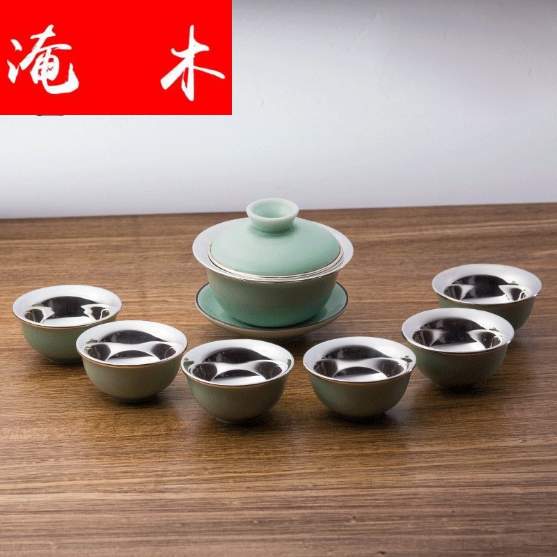 Submerged wood silver tureen three cups to tureen large sample tea cup white porcelain silvering kung fu tea set