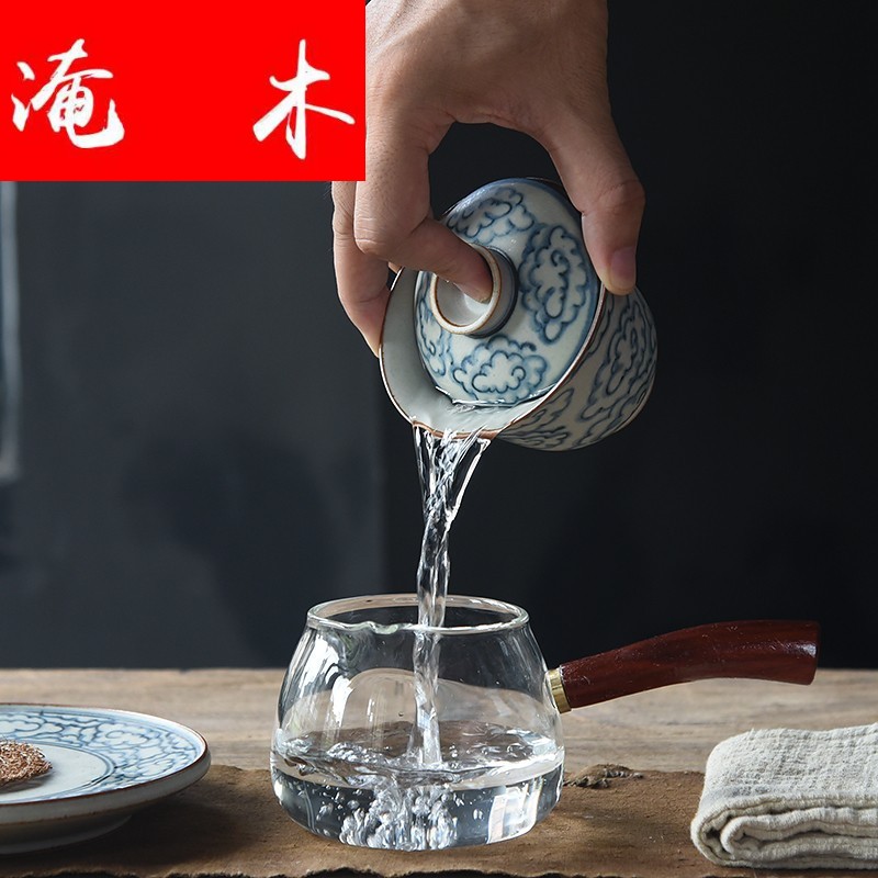 Flooded wood jingdezhen ceramic tureen pure manual blue - and - white tureen xiangyun cup cup kung fu tea set